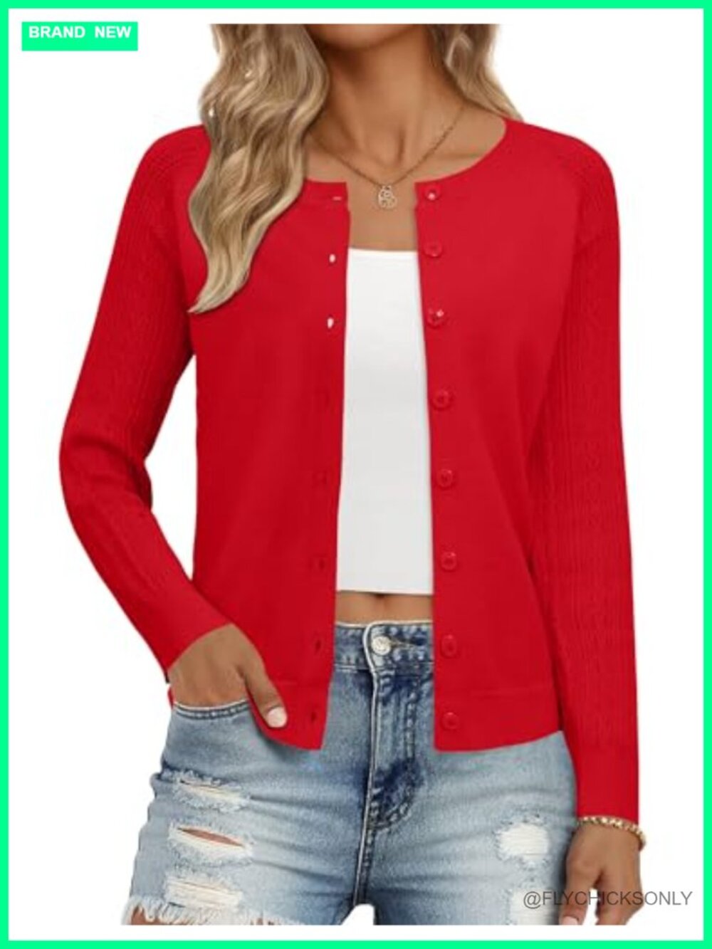 Women's Button Up Cable Knit Cardigan Sweater Long Sleeve Crew Neck